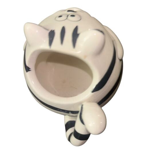 Pier 1 Imports Chubby Fat Cat Ceramic Creamer Black White Stripes Mini Vase - Picture 5 of 7